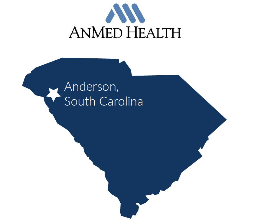 South Carolina map with Anderson located in northwest corner of state