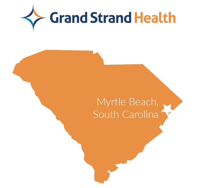 South Carolina map with Myrtle Beach located in eastern coast of state