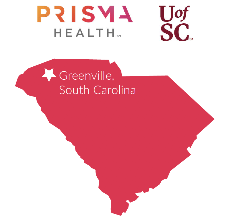 South Carolina map with Greenville located in the northwest corner of the state