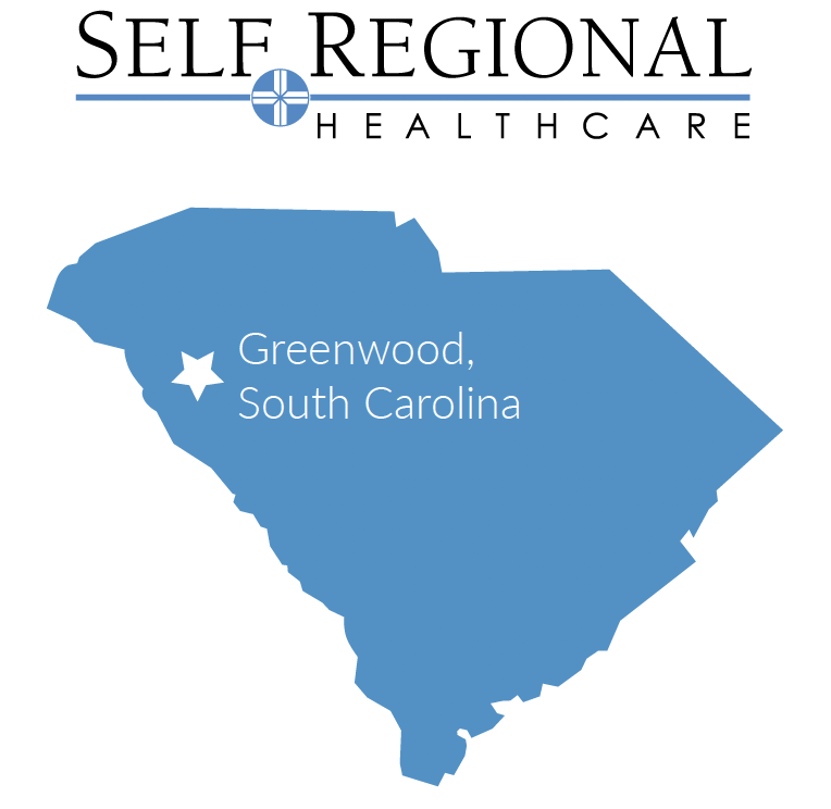South Carolina map with Greenwood located in the northwest corner of the state