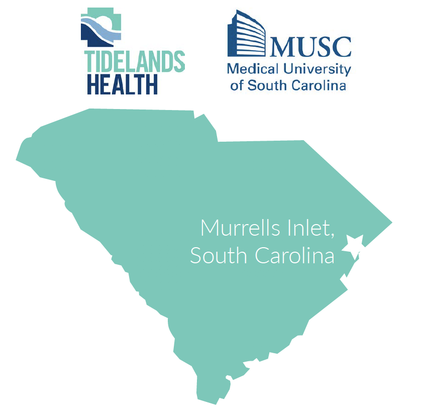 South Carolina map with Murrells Inlet located on the northeastern coast