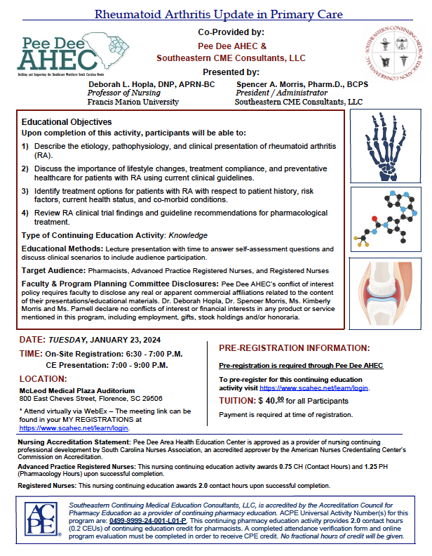 Program Details: Rheumatoid Arthritis Update in Primary Care | South ...